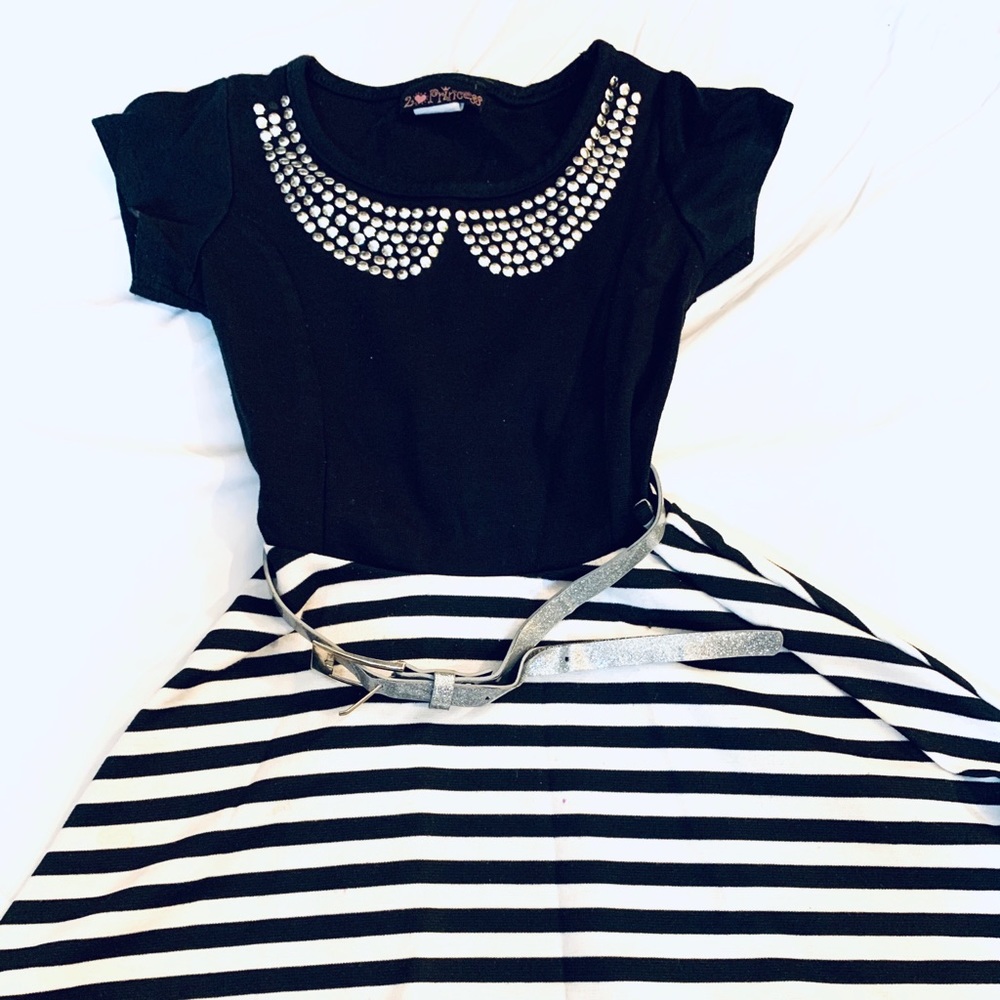 Toddler Dress striped Bling collar